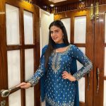 Pranjal Dahiya Instagram - Everything looks better in blue💙 . Suit by :- @rajatmanchanda_ . . #pranjaldahiya #gulabiqueen