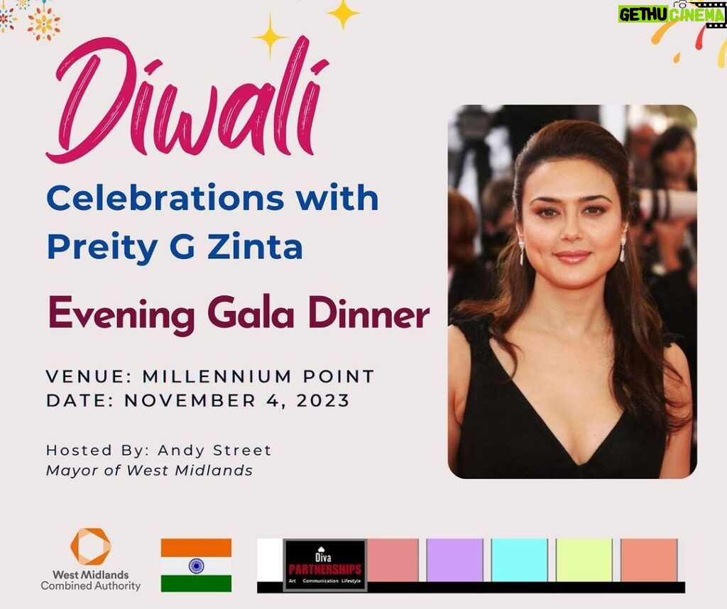 Preity Zinta Instagram - Hey everyone, I’m so excited to visit Birmingham on the 4th of Nov to celebrate Diwali - the festival of light🪔 with all of you. Looking forward to a fun evening, filled with lots of positivity, love & laughter ❤️ Hope to see you all soon. Loads of love n light 🙏 #Diwali #Celebration #Birmingham #Ting @westmids_ca @andystreet_mayor