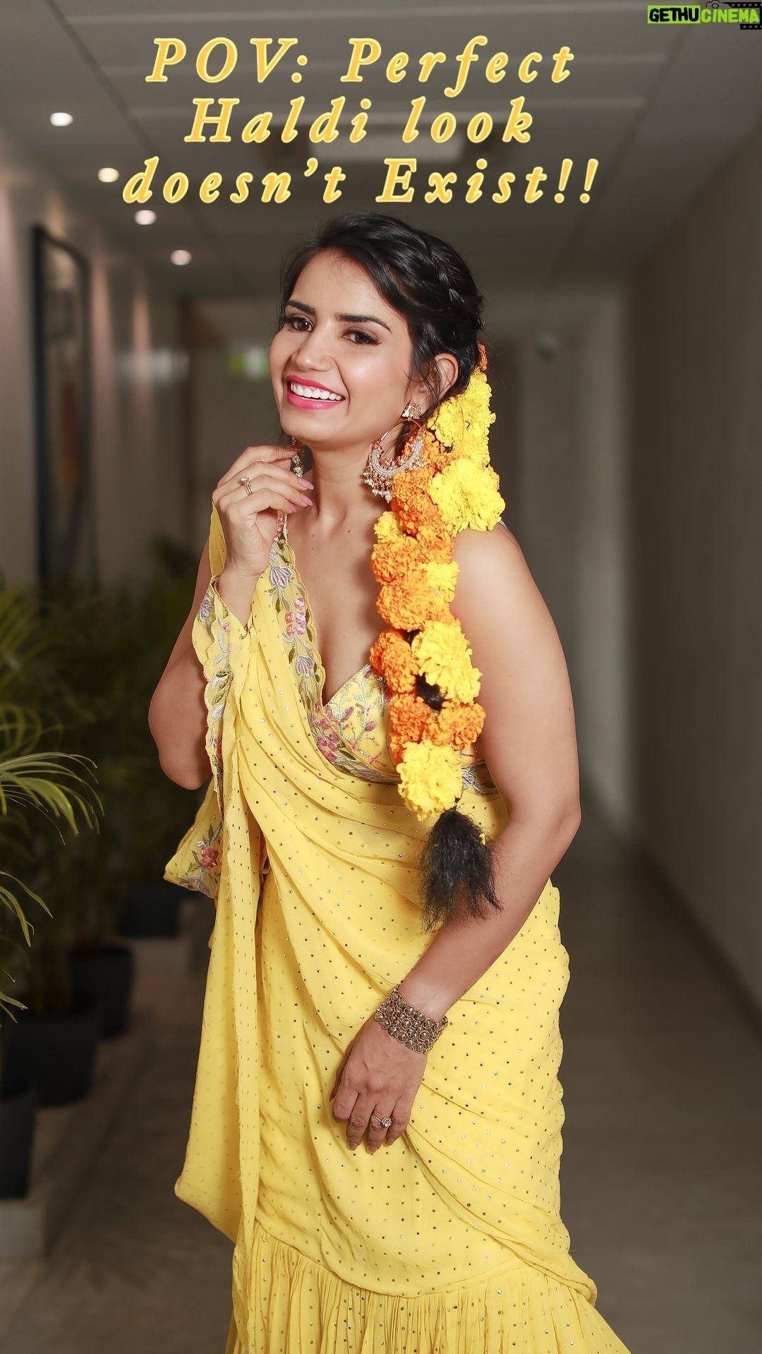 Priya Ahuja Instagram - POV: Perfect Haldi look doesn’t Exist! PS: Rate the Transition.. Bahot mehnat ki hai 😛 Outfit: @rajkumari_by_richahaware Photographer: @shotbysakar Stylist: @style_deintrepide Makeup: @makeoverbydipika Location: @radissonblumumbaiairport