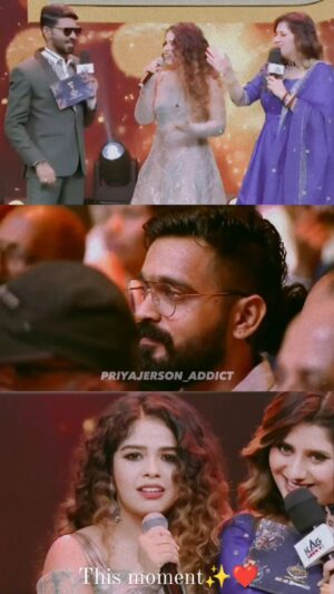 Priya Jerson Instagram - This moment✨June 25th was my day literally 🙈❤️countless moments to cherish forever in my life🙈❤️❤️❤️here's one such moment for you all to enjoy🤭💪❤️every girls dream 🙈✨ @_.django._
Meets @chulliparambilantonyjerson for the first time😬😅🥵

#vijaytvshow
#vijaytelevision
#vijaytv #supersinger9 #supersingerpriyajerson #supersinger #priyajerson #priyajersonsupersinger9