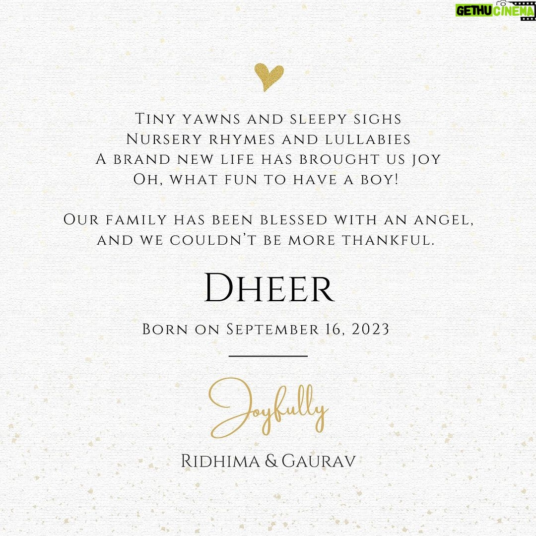 Ridhima Ghosh - 18.6K Likes - Yesterday, our world gained a new light. A son, a bundle of joy and endless possibility. May his journey be filled with wisdom and love. May he find his own path, write his own story, and leave a mark on the world.
We love you Dheer.