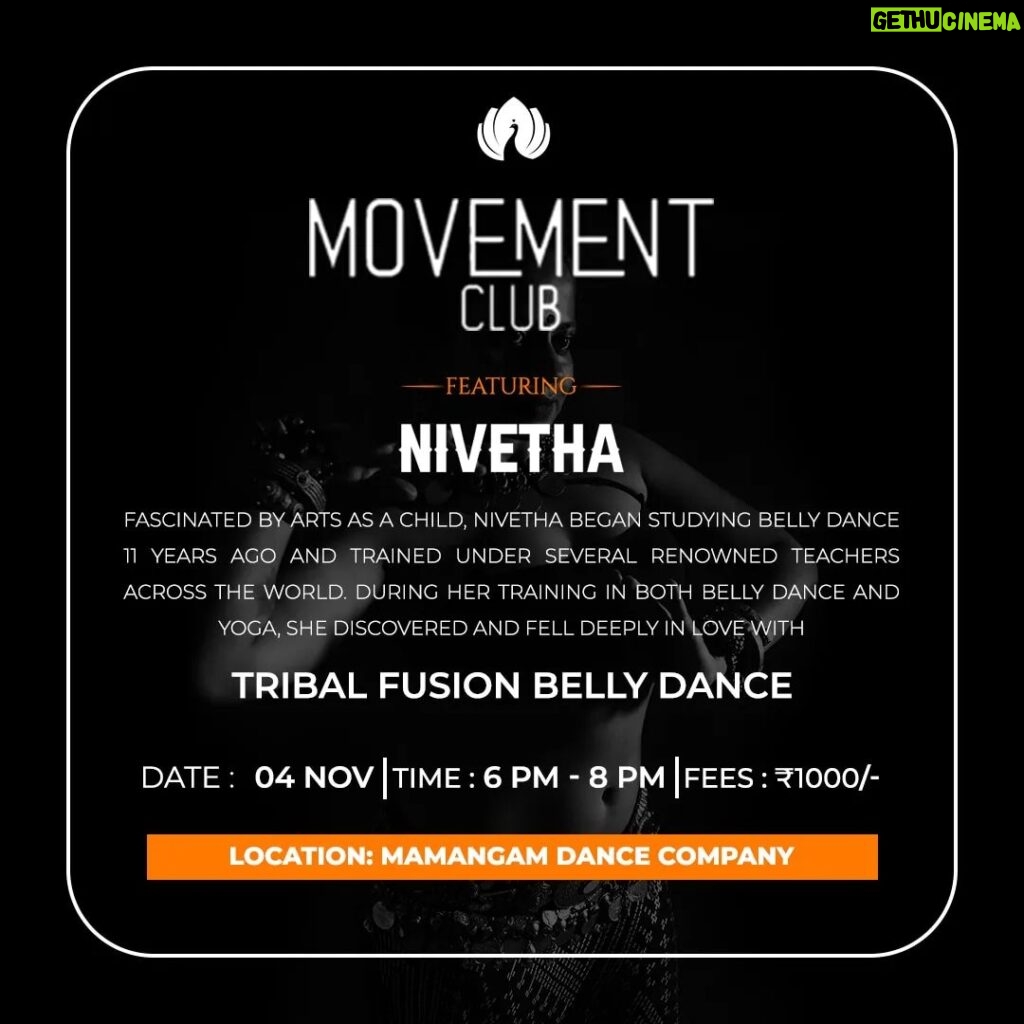 Rima Kallingal Instagram - Moverment Club Updates: Join us for an exciting Tribal Fusion Belly Dance Workshop on November 4th, featured by the talented dancer, Nivetha Sree. With a passion for the arts since childhood, Nivetha embarked on her tribal belly dance journey 11 years ago, learning from renowned instructors worldwide. This event is open to all dance enthusiasts. Registration Fee: 1000 . . . #bharathanatyam #kalari #conteprerorydanceclasses #danceworkshop #mamangam "rimakallingal keraladanceworkshop #choreography #danceperformance #dance #danceschool #bellydance #tribalbellydance #bellydancer #tribalbellydancer