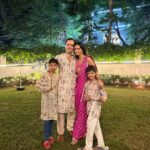 Roshni Chopra Instagram - Holding on tight to the people who light me up 💡✨❤️- Diwali at home hits different 🪔 wishing you all a prosperous year ahead .. #happydiwali Thanks @paracouture for the matching Kurtas for the boys 💕