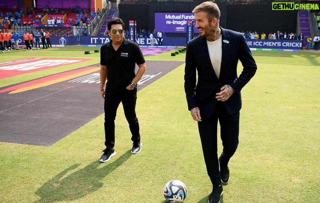 Sachin Tendulkar Instagram - Stepping into the Wankhede Stadium is always memorable, but it was even more special yesterday, sharing the field with my friend and fellow UNICEF Goodwill Ambassador, David Beckham. Together, we stand for a common goal - to inspire and encourage children worldwide to chase their dreams. Here’s to being champions, not just in cricket, but in every walk of life. #ForEveryChild #BeAChampion
