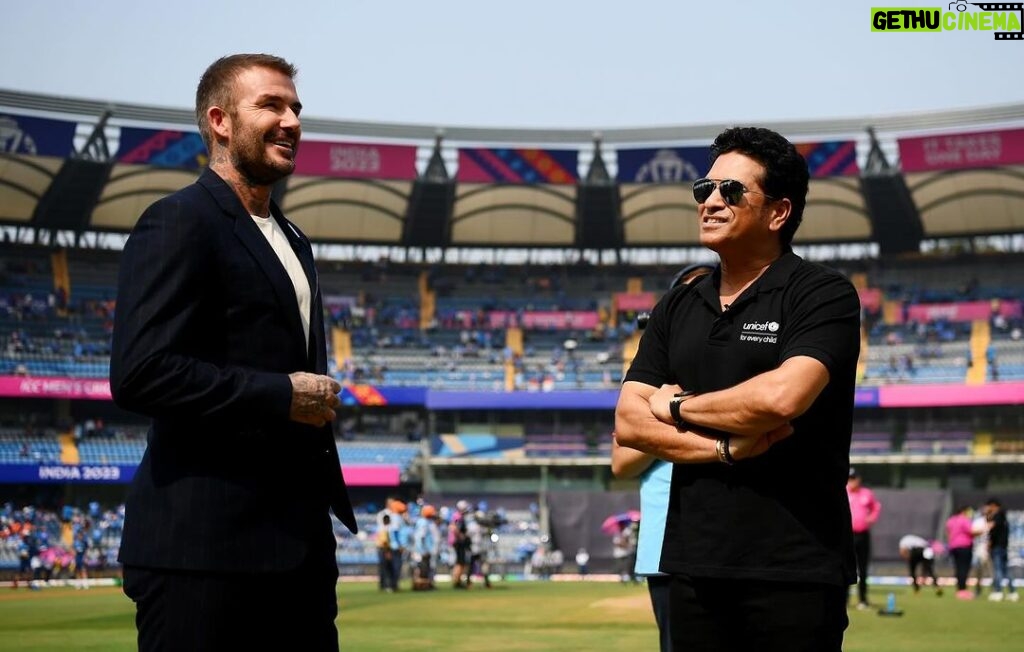 Sachin Tendulkar Instagram - Stepping into the Wankhede Stadium is always memorable, but it was even more special yesterday, sharing the field with my friend and fellow UNICEF Goodwill Ambassador, David Beckham. Together, we stand for a common goal - to inspire and encourage children worldwide to chase their dreams. Here’s to being champions, not just in cricket, but in every walk of life. #ForEveryChild #BeAChampion