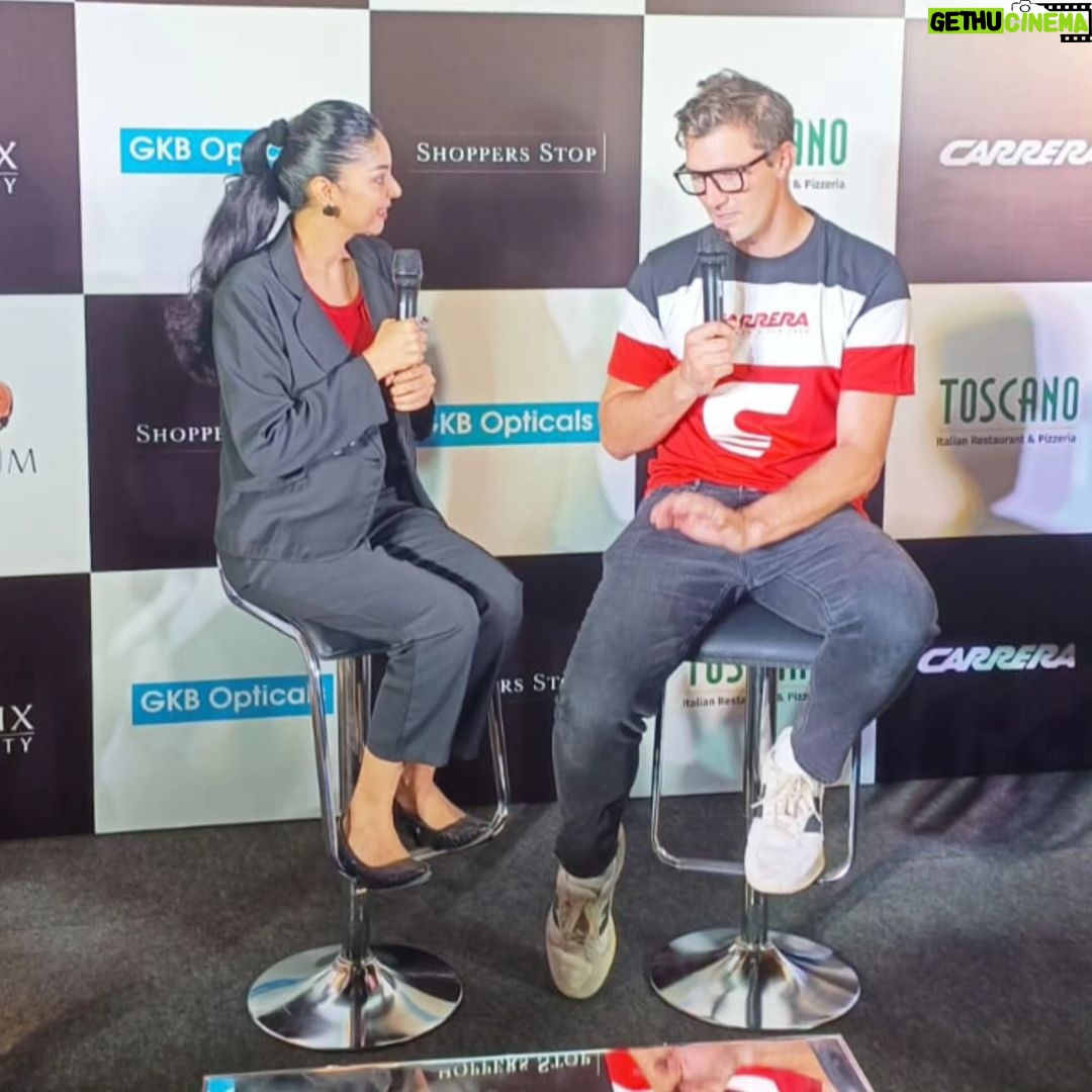 Sanam Shetty Instagram - Every day comes with a new surprise but today was extra special π Had an interesting chat with none other than the dashing captain of team #Australia @patcummins30 π (Video out soon) Thanks for your time Pat π have a lovely stay in Chennai. Wishing the #worldcup a fantastic start today & waiting for #india vs #australia match on the 8th, #chennai . . Organised by @phoenixmarketcitychennai Marketing Head @cardyboy Sponsor @carrera Eyewear Outfit @coolclub_chennai Pc @joemichael.official #interview #patcummins #worldcup2023 #nzvseng