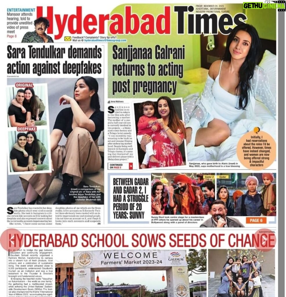 Sanjjanaa Instagram - Last week was an over whelming experience to be featured pan south india in all 4 versions @kochitimes , @hyderabad_times , @chennaitimestoi , @bangalore_times , it came in like a fresh breeze of air , For me to get back to work to be getting back to the sets of my 2 various films in 2 seperate languages , one in #malyalam titled @kundara_andiyappees with @sreenathbhasi & the other in Telugu titled #manishankar with @pakkhihegde & @sivakantamneni ❤️ I’m soon going to announce my come back in kannada films with my brother , he is my heart & soul @chakravarthychandrachud ❤️ we are working togeather the coming year #2024 ❤️. What ever Rumours the world says about you dwelling in evil jealousy the only answer is getting back to them with achieving in your career & doing quality work and nothing else. ❤️ thought to me by my bro @chakravarthychandrachud . Karnataka, Bangalore