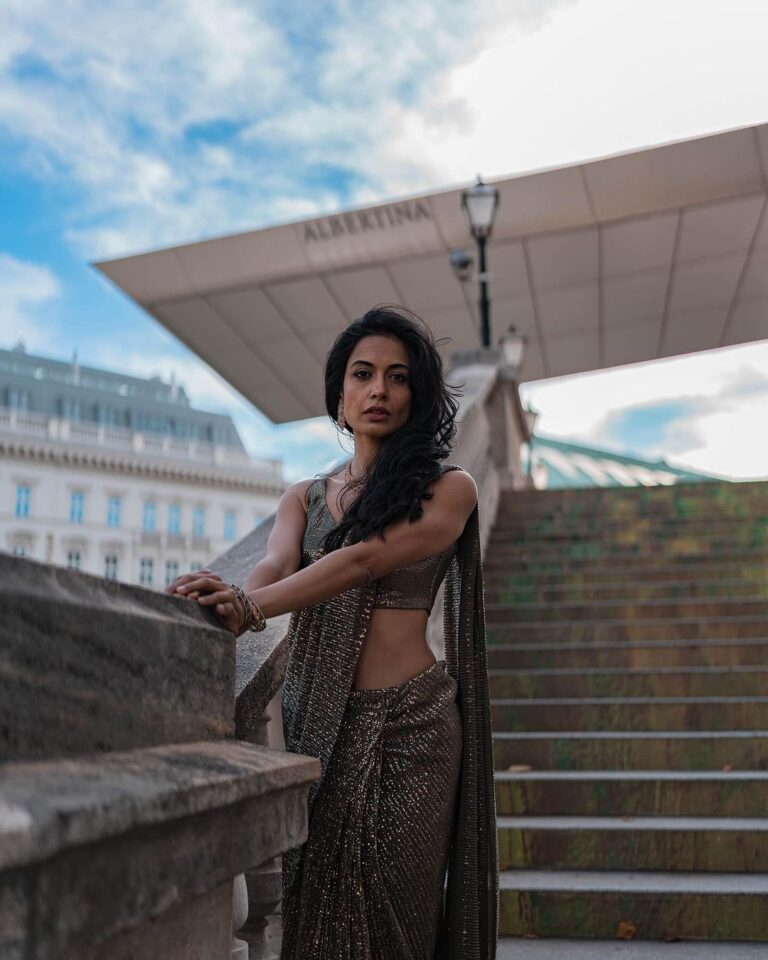 Sarah Jane Dias Instagram - my, what nice arms you have 😜 . sari - @yeh_lehenga_nahi_mehenga hair and makeup - @sarahjanedias styling and accessories - @hansichika photography - @sevenenis . #photoshoot #vienna #austria #sari #saree #indianwear #prestitchedsaree Vienna, Austria