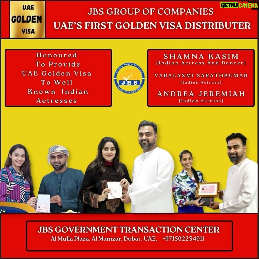 Shamna Kasim Instagram - UAE GOLDEN VISA @jbs_group_of_companies