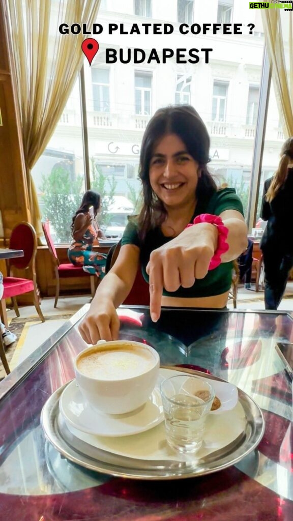 Shenaz Treasurywala Instagram - This cafe is famous for being the most beautiful cafe ☕️ in the world - Gold plated interiors + Gold Plated Coffee. I realised Gold is good to look at but not good to drink. My stomach was not happy after the coffee ☕️ moral: Gold is to be worn; not to be swallowed. New York Cafe in Budapest! #newyorkcafebudapest #budapestcafe #budapestcafenewyork