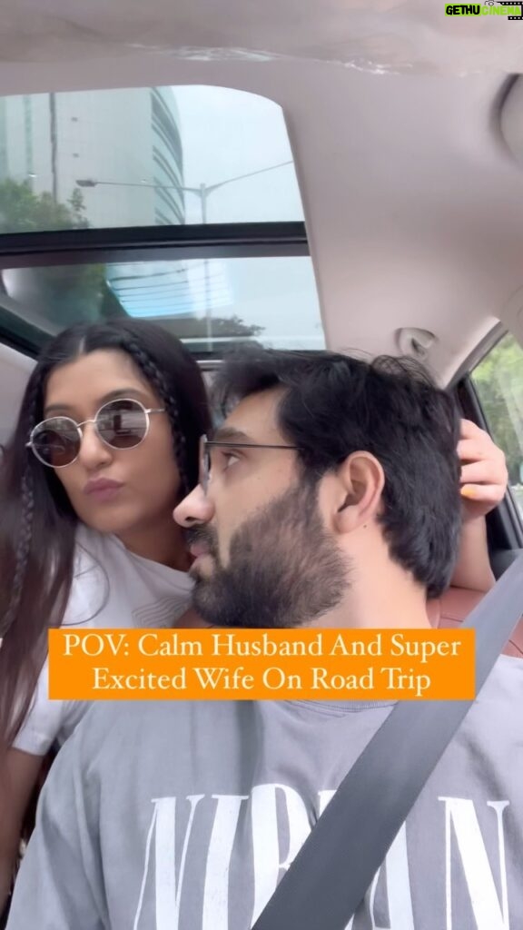 Shireen Mirza Instagram - Hum maze kar rahe hai? 🤔🫣 Relatable? Tag your wife. You’re watching just a calm husband saving his energy and an over excited wife who’s going to get exhausted until the time we reach destination 🤭 #reelsinstagram #reels #funny #funnyreels #husbandandwife #husbandwifejokes #couplegoals #couplereels #lol #funnymemes #destination #vacation #roadtrip #reelkarofeelkaro #trending #trendigreels #trendingsongs #explore #explorepage #shireenmirza #hasansartaj #fyp #love #joyboy #gear5 Keywords - Husband, wife, couple, lol, funny, roadtrip jokes, humour, vacation, destination, love, joyboy, gear 5