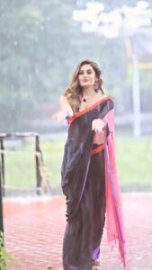 Shrutika Instagram - Saree @thariibyshrutika Rains can just instantly uplift ur mood and to top it all, if ur dressed and that too in a saree tats super comfy then dancing to the rains becomes unstoppable! #rain #dance #saree #love #instareels