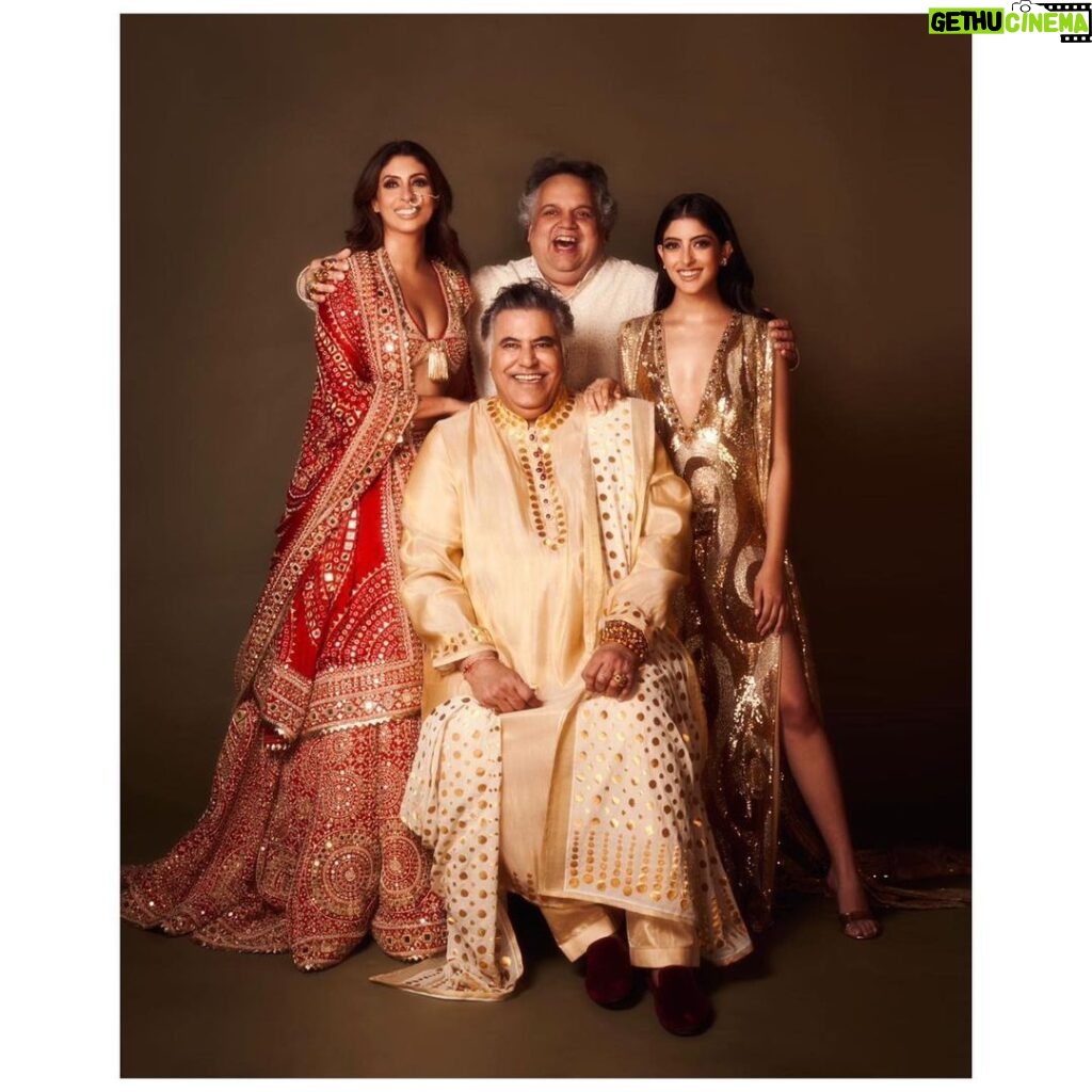 Shweta Bachchan Nanda Instagram - I met Abu & Sandy when I was just 12 a very shy awkward tween totally uncomfortable in my skin. Through them I was introduced to a world of colour fabric style design and irreverence! They were young and audacious with the largest hearts ! They coerced a woman out of a wilful girl. They continue to do it even today. I love this picture, we tried to pose and be composed but erupted into peals of laughter and it encapsulates our relationship completely. They do serious stuff but without taking themselves too seriously. Oh and Navya ~ welcome to their mad world x