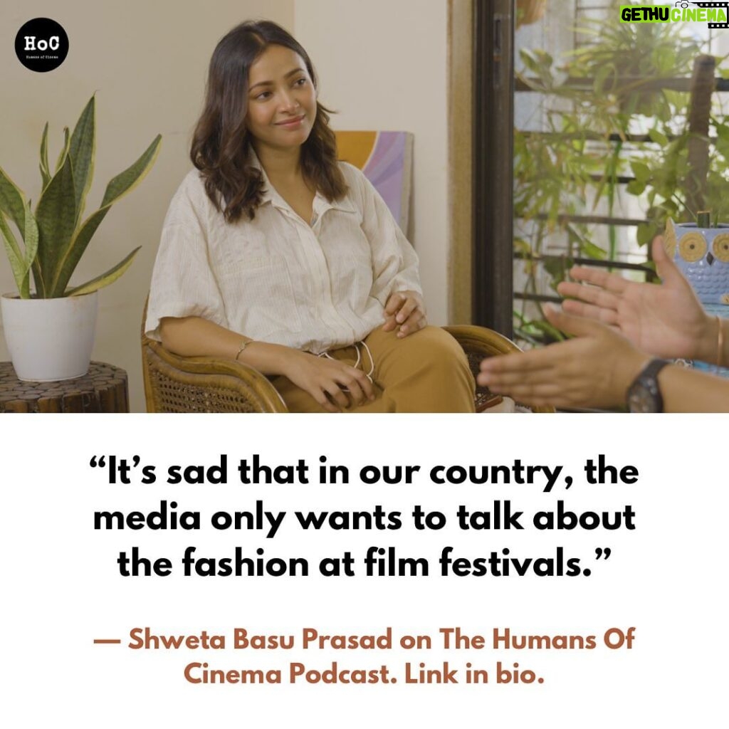 Shweta Basu Prasad Instagram - Simping over cinema in the new episode of The Humans Of Cinema Podcast with @shwetabasuprasad11 , where we talk about film festivals, making your first film, favourite fils, Shabana Azmi and a lot more. Link in bio.