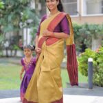 Sridevi Ashok Instagram - When God overheard us say “that @sitara_chintala was not that hard and we could handle another,” God uttered “challenge accepted!” Sitara dress : @kid.sbucket My saree : @lfab_creations