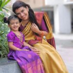 Sridevi Ashok Instagram - Its a photoshoot day for Sitara and Me🥰❤️ Sitara Dress from @kid.sbucket , thank you @kid.sbucket for this beautiful dress . #srideviashok #kidsdress #kidspattupavadai #pattupavadai #babygirl