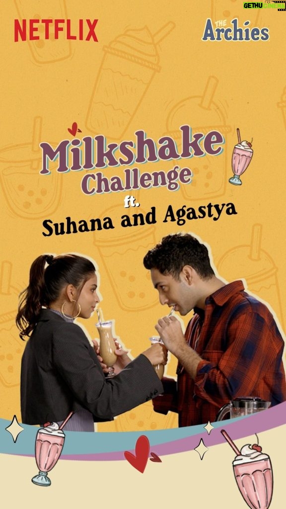 Suhana Khan Instagram - Shaking things up before we skate to your screens 🛼🥰 Catch the gang take the milkshake challenge only on @netflix_in! The Archies, premieres on 7 December, only on Netflix! @zoieakhtar @reemakagti1 @tigerbabyofficial @ArchieComics @graphicindia @netflix_in @dotandthesyllables #AgastyaNanda @khushi05k @mihirahuja_ @suhanakhan2 @vedangraina @yuvrajmenda @angaddevsingh_ @kartikshah14 @netflixgolden @netflix