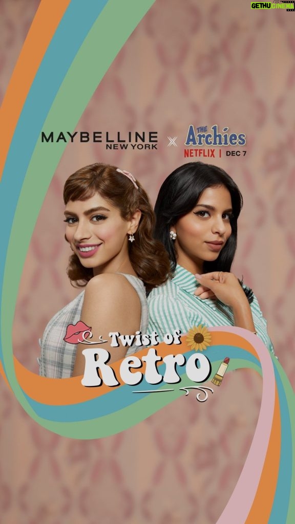 Suhana Khan Instagram - Twist into the retro world of Riverdale with a pop of color and a dash of pretty lashes with Maybelline and The Archies on Netflix! 💥 #TwistOfRetro #TheArchiesOnNetflix #MaybellineIndia #MaybellineNYxTheArchies @zoieakhtar @reemakagti1 @tigerbabyofficial @netflix_in @dotandthesyllables #AgastyaNanda @khushi05k @mihirahuja_ @suhanakhan2 @vedangraina @yuvrajmenda @thearchiesonnetflix