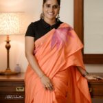 Surabhi Lakshmi Instagram - "Basking in the elegance of sunshine hues, draped in a saree that whispers timeless grace ✨ Stylist: @rashmimuraleedharan Hair&makeup: @amal_ajithkumar Saree: @roukabysreejithjeevan Photography: @akhil_photography_tvm #SareeElegance #SunshineSaree #orangesaree