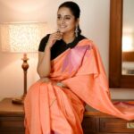 Surabhi Lakshmi Instagram - "Basking in the elegance of sunshine hues, draped in a saree that whispers timeless grace ✨ Stylist: @rashmimuraleedharan Hair&makeup: @amal_ajithkumar Saree: @roukabysreejithjeevan Photography: @akhil_photography_tvm #SareeElegance #SunshineSaree #orangesaree