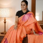 Surabhi Lakshmi Instagram - "Basking in the elegance of sunshine hues, draped in a saree that whispers timeless grace ✨ Stylist: @rashmimuraleedharan Hair&makeup: @amal_ajithkumar Saree: @roukabysreejithjeevan Photography: @akhil_photography_tvm #SareeElegance #SunshineSaree #orangesaree