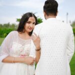 Surabhi Santosh Instagram - Ever mine 🤍 . . . Photography: @sk_abhijith Lehenga: @iktara.in #Engagement #myforever #engagementphotography #happyvaishu