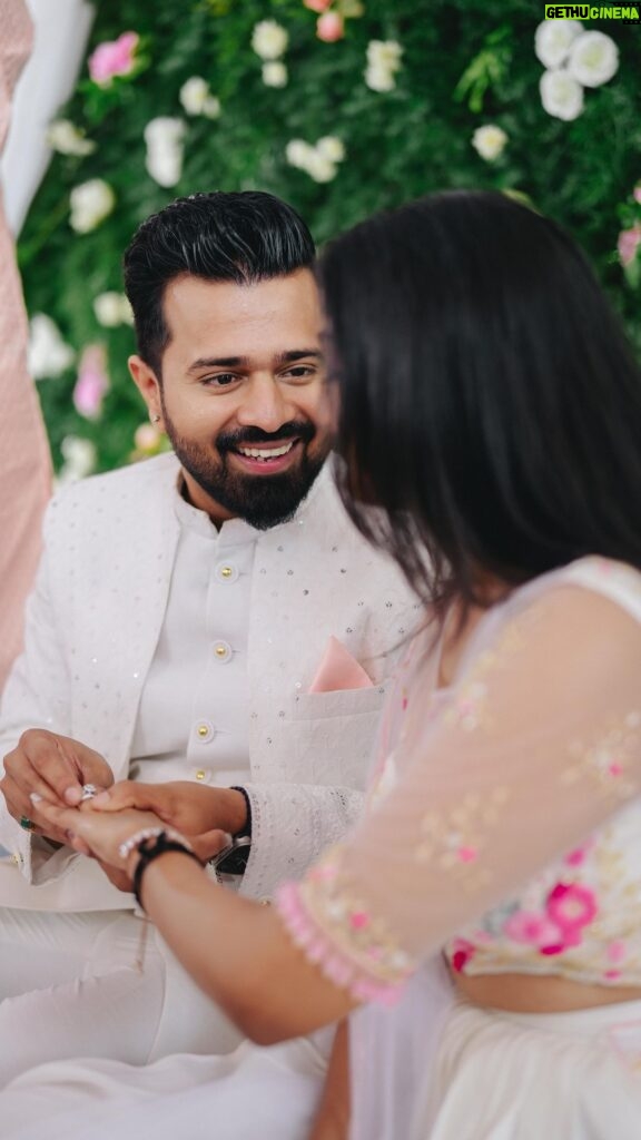 Surabhi Santosh Instagram - To meeting a stranger, falling in love and deciding to choose one another everyday for the rest of our lives. When you know, you know🤍 Film by @sk_abhijith Lehenga @iktara.in #engagementhighlights #engagementvideo #keralabrides #whiteengagement #happyvai