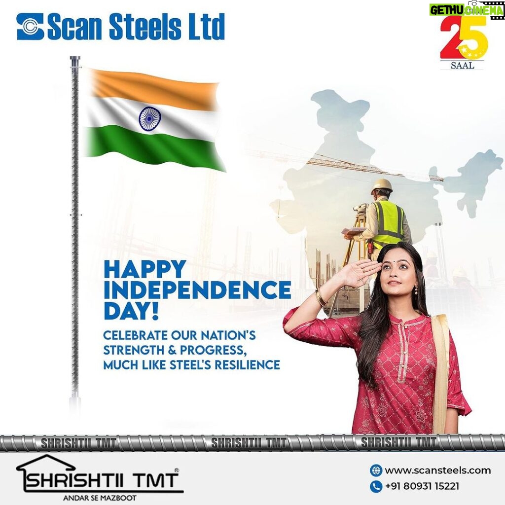 Tamanna Vyas Instagram - Celebrating freedom and resilience with Scansteels' family, empowering the nation's progress and infrastructure. Happy Independence Day! #IndependenceDay #ScansteelsLimited #ShrishtiiTMT #Strength #TMTbars #Steel #Miles #Build #Durable #Strong #Shine #SteeIIndustry #Odisha Bhubaneswar, India