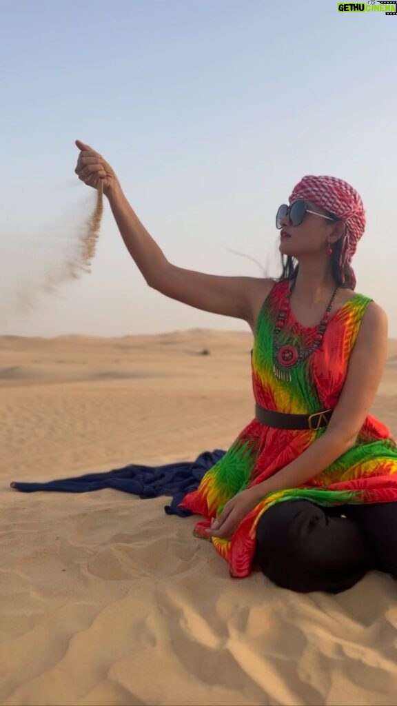 Tamanna Vyas Instagram - Just a girl dreaming of the desert 🌵 Ps : how many 🕶️ can you see 😎 #desert #desertsafari #sand #desertsunset #desertfun #abudhabi #dubai #uae #dubaidesertsafari #desertadventures #adventure #traveladventures #uaelife #tamanna #tamannavyas Abu Dhabi, United Arab Emirates