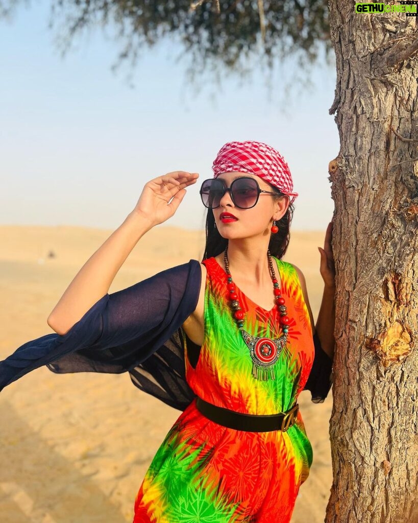 Tamanna Vyas Instagram - You are more to be real not to be perfect 😎 #dubai #desertsafari #desertsafariabudhabi #abudhabi #uae #uaetravel #uaetravelblogger #travelphotography #desert #sanddunes #dubaisummer #desertcamping #travelgram #tamanna #tamannavyas Desert Safari,Arabian Desert,Dubai