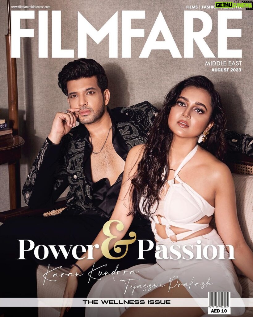 Tejasswi Prakash Instagram - Passion, power, love… Just some of the words that best describe B-Town’s most adorable couple – Presenting our August Cover Stars Karan Kundrra and Tejasswi Prakash in their first ever Cover Story together! Theirs is a love story that people just can’t get enough of and their crackling chemistry says it all! In a tell-all candid interview with our Editor, Aakanksha Naval-Shetye, the awesome duo talk work, share some intimate secrets and reveal their take on the big M word – marriage - that everyone’s keen to know about! Check out their fun candid chat in our Filmfare Middle East August Wellness Issue! Interviewed by : @aakankshanaval_aksn Photography : @visualaffairs_va Cover designed by : @iamitcreates Interview Videos by : @jefclick @yasirstudios1986 Interview Location courtesy : @anantaradowntowndubai For Karan Kundrra Styled by : @sharanya_chandna Assisted by : @anamikajain__ Wearing : @kudratcouture Hair : Sahil Khan Makeup : Mangesh R Ghadge For Tejasswi Prakash Styled by : @natashaabothra Team : @maumsi_mitra_ @bhavini.12 @priyankaa.a_91 Outfit : @bennusehgallofficial Jewellery : @viangevintage @studioviange Bracelets : @equiivalence Footwear : @augusthaofficial Hair : @go.glam.gauri . . . . #Tejran #Tejranfam #Tejasswiprakash #karankundrra #Bollywood #coverstars #augustcover #filmfareme #ffme #filmfaremecoverstars #wellnessissue #bollywoodcouple #filmfaremiddleeast #magazine #dubai #love #karanandtejasswi #karantejasswi