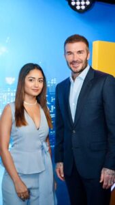 Tridha Choudhury Instagram - Blend it ( Fashion ) like Beckham ⚽️ @davidbeckham @meta @metaindia 🩵 #BeckhamXMeta #fashion #davidbeckhamstyle #davidbeckham