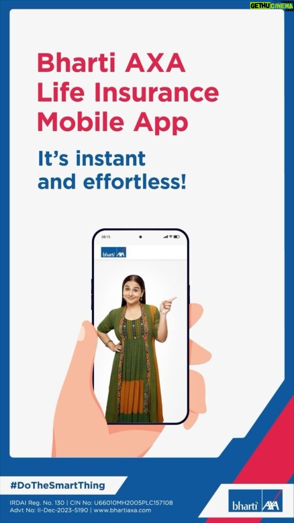 Vidya Balan Instagram - You are just three taps away to make your insurance journey a hassle-free one. Simplify insurance with the Bharti AXA Life app. #DoTheSmartThing @bhartiaxalife #ad