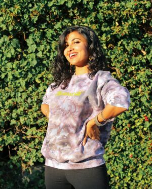 Vidya Vox Instagram - *NEW DROP* - @tlviclothing Constellation Crewneck sweatshirt available for pre-order now! It’s hand-dyed by @neelswims and I, aaaaand it’s cozy & cute! Shhh it can be a present to yourself, I won’t tell! Link in bio!

PS: the last two photos are close up of the different sweatshirt patterns & colors - each one is hand made and unique!