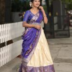 Vishnu Priya Instagram – Peace out ✌️ 
.
Wearing: @swan_designerstudio 💙
.
📷: @wedlove_films 💙 
.
Makeover by @s.bhavani_hairstyler 💙 
.
.
.
#halfsaree #tradional #attire #outfit #photographer #photography #makeup #hairstyles #family #show #teluguactress #thankyouall #spreadpositivity #spreadlove #spreadpositivity #sidshnu #subscribe #like #share #comment
