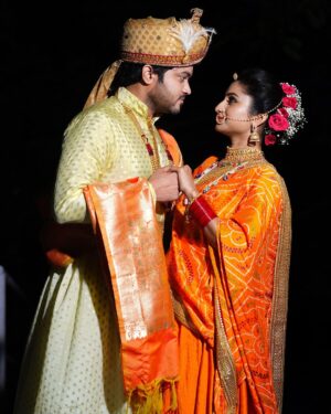 Vishnu Priya Instagram - Rajasthani raja with his rani 🧡
.
Beautiful cople outfits designed by @labelpurple 
Thank you so much for such pretty outfits & this attire made us look more prettier 🧡 
Guys follow thier page & grab yours..! 
.
Clicked by @happy_portraits_photography 🧡 
Thank youuuuuu for this amazing pictures…! 
.
Makeover by @praneetha_beautymakeover 
Thank you darling 🧡 
.
.
#rajasthan #rani #raju #family #familyno1 #zeetelugu #show #bonding #life #blessed #dontmisstowatch #thankyou