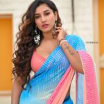 Vishnupriyaa bhimeneni Instagram - 💙💖💙💖💙 Saree :@sujisrin.collection Hair :@dkalyani73 Earrings :@aanvitrends 📍:@passionate_studios 📷:@studios19_lsp @landscapephotography19 #vishnupriyabhimeneni #vishnupriyaa #jawaan #trending #sharukhkhan #instagram #sareelove #fridaymood #magic #happiness