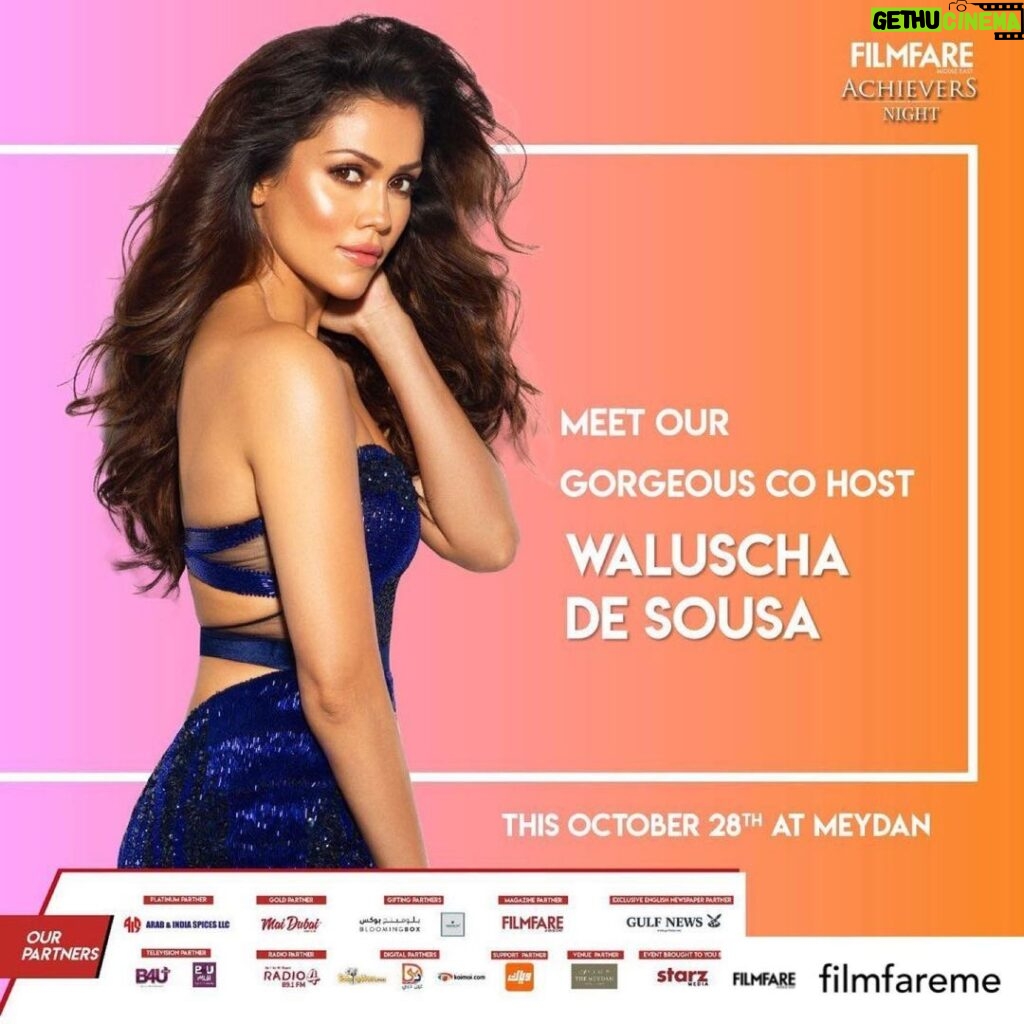 Waluscha De Sousa Instagram - Posted @withregram • @filmfareme Meet our gorgeous Co host @Waluschaa De Sousa, for the biggest entertainment event of Dubai 𝗔𝗰𝗵𝗶𝗲𝘃𝗲𝗿𝘀 𝗡𝗶𝗴𝗵𝘁 💙 #FFMEachievers . . Platinum partner: @ArabIndiaSpices Gold partner: @MaiDubaiWater Television partners: @B4Uaflam @theB4Uplus Exclusive English Newspaper partner: @GulfNews Gifting partners: @BloomingBoxME @Orgabliss.ae Support partner: @z5weyyak Exclusive magazine partner: @FilmfareME Radio partner: @891radio4 Digital Partners: @Peeping.Moon @3inDubai @KoiMoi Venue: @TheMeydanHotels Event Brought to you by: @StarzMediaME Disclaimer: At the event, all Covid guidelines will be followed. . . . #filmfare #filmfareme #achieversnight #award #awardshow #entertainment #uae #event #events #dubai #uaeevents #uaelife #bollywood #dubaientertainment #booknow #dubaiblogger #dubailife #waluschadesousa #host