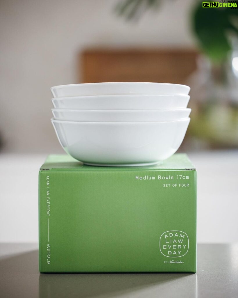 Adam Liaw Instagram - Excited to announce that the full range of Everyday crockery is now in @petersofkensington stores! This is the medium bowl and it’s easily our most used bowl in the range. Perfect for soup, cereal, donburi (rice bowls) etc. Actually we keep 12 of these at home and 8 of every other piece because our kids eat from this bowl almost every night. (Second pic is the full range fitting in one drawer at home. I designed the footprints of each piece to be smaller so that instead of giant oversized plates taking up all the space in your drawers - and encouraging you to eat too much - the range stores far more practically.) Link in my profile if you want more information about the range.