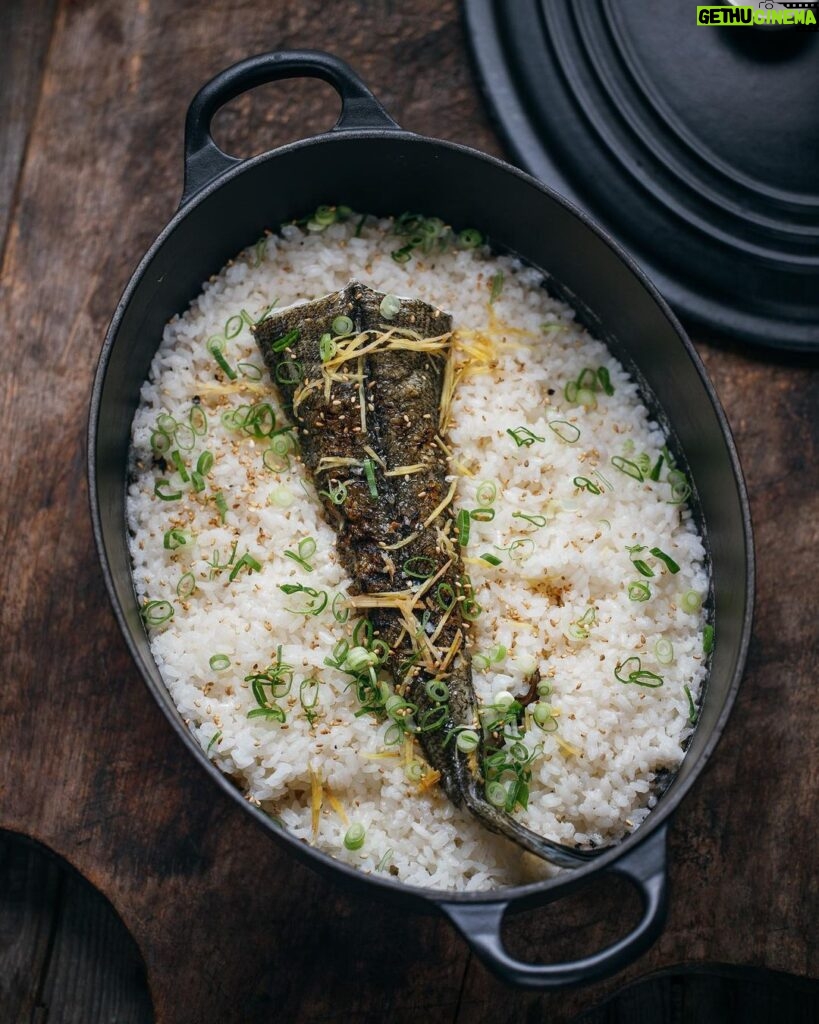 Adam Liaw Instagram - Tonight’s dinner. Flathead rice. Flathead tail grilled over flame and then steamed on top of rice in kombu stock with ginger, spring onion and toasted sesame seeds. A classic Japanese dish usually made with snapper, but works amazingly well with flatties. #鯛めし
