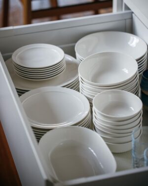 Adam Liaw Instagram - Excited to announce that the full range of Everyday crockery is now in @petersofkensington stores!

This is the medium bowl and it’s easily our most used bowl in the range. Perfect for soup, cereal, donburi (rice bowls) etc. Actually we keep 12 of these at home and 8 of every other piece because our kids eat from this bowl almost every night. 

(Second pic is the full range fitting in one drawer at home. I designed the footprints of each piece to be smaller so that instead of giant oversized plates taking up all the space in your drawers - and encouraging you to eat too much - the range stores far more practically.)

Link in my profile if you want more information about the range.