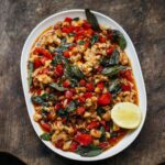 Adam Liaw Instagram – Kid-friendly kaprao. Absolute banger of a family favourite. (Capsicum instead of chilli, any kind of basil you like.)
