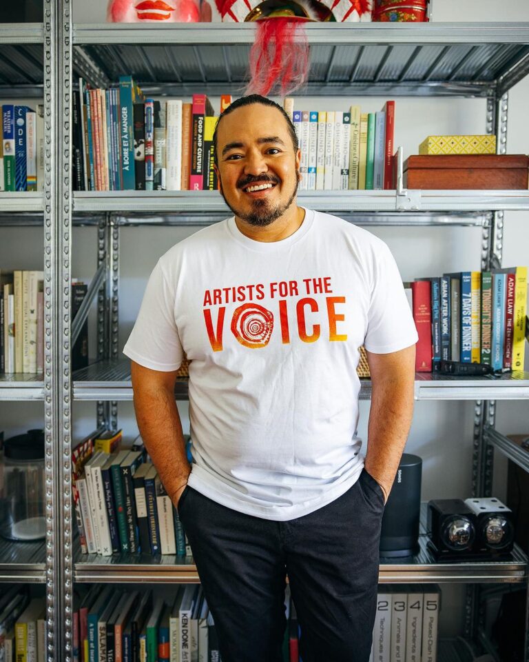 Adam Liaw Instagram - The Voice referendum represents one of the most significant opportunities for Australia as a nation that we will have seen in our lifetime. One of the most important parts of the political franchise, and the national identity and social cohesion that flow from it, is the idea that your voice is being heard. For Indigenous Australians far too much of Australia's modern history has taken place without their voices in the conversation, and we all now have a chance to change that. It's a chance at a new approach toward improving the lives of Indigenous Australians, because I think we can all agree that whatever has been done to try to close the gap in the past hasn't been working.  If not now, then when? And what?  #voteyes #artistsforthevoice #ulurustatement @ulurustatement @sallscales @apy_ac_collective @kylie_kwong