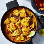 Adam Liaw Instagram – It’s Friday so here’s a dish from the “Fish on Friday” chapter of my new book, 7 Days of Dinnner. 

Quick barramundi curry with pol sambol. 

When I say quick I mean quick. This could be ready in about 20 minutes, about the same amount of time it would take for the rice you’d serve it with!

Barramundi is such a great fish for curries as the texture and structure of the fish helps to carry the flavour of the curry gravy.