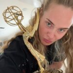 Adele Instagram - Bloody hell I’m pleased as punch! Thank you @mrbenwinston for dropping this round to me this afternoon!! Trust me to officially have an EGO 🤣 Thank you so much @televisionacad , I’m so so honored to receive this. Big up to everyone involved. @griffithobservatory thank you for letting me sing up on your mountain and big love to all the other nominees x