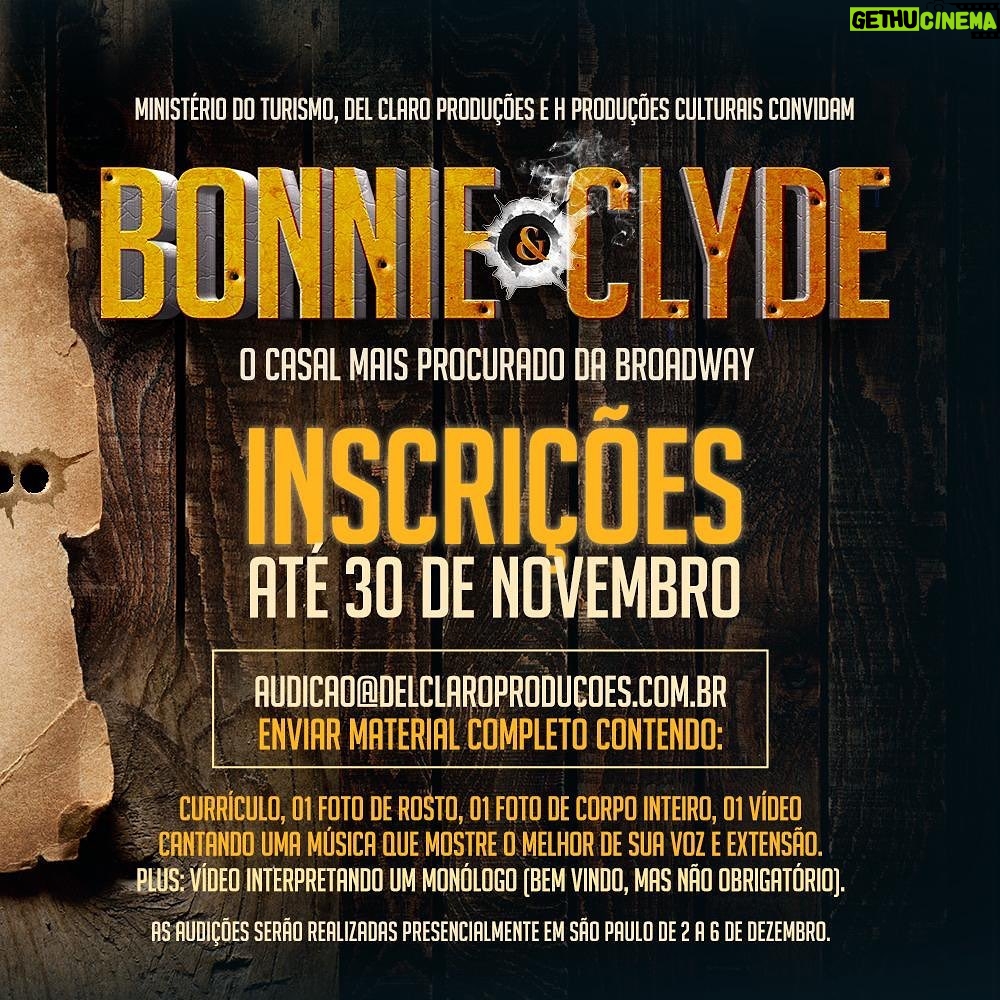 Adriana Del Claro Instagram - Ta chegando!!! Coração cheio de alegria e gratidão!! 🧨AUDIÇÕES ABERTAS!🧨 O espetáculo Bonnie e Clyde seleciona atores e atrizes de todas as etnias e tipos físicos para audicionarem para o espetáculo, que acontecerá no @033Rooftop em 2023. 🧨Os candidatos devem enviar email para audicao@delclaroproducoes.com.br até o dia 30/11 com os seguintes materiais: currículo, uma foto de rosto, uma foto de corpo inteiro, um vídeo cantando uma música que mostre o melhor da sua voz e extensão. Desejável, mas não obrigatório: um vídeo interpretando um monólogo). 🧨Boa sorte! 🔥🧨❤️🔥 #bonnieeclyde #broadway #musicaltheatre #delclaroproducoes #hproducoesculturais #033rooftop #teatroemSP #rooftopemSP #teatromusical #bonnieandclyde #audicoes 033 Rooftop
