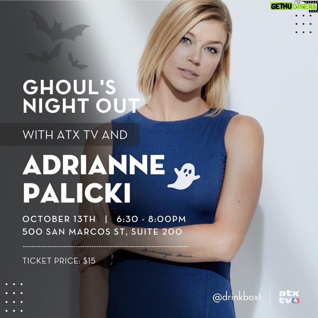 Adrianne Palicki Instagram - Hey Austin friends! Join @DrinkBoxt & I this Thursday for a fun conversation just in time for spooky season as we rewatch and reminisce on the first episode of #Supernatural! Tickets at the link in my bio 👻🥰 Austin, Texas