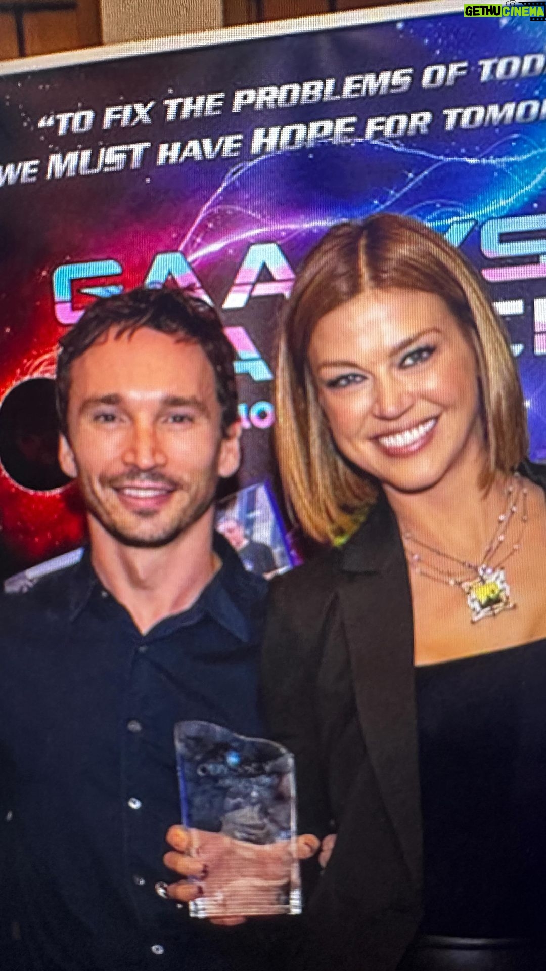 Adrianne Palicki Instagram - Congratulations to THE ORVILLE: NEW HORIZONS for winning the Odyssey Award for Film & Television at NEW WORLDS 2022 in Austin, TX. Thanks to Stars Adrianne Palicki (Cmdr. Kelly Grayson) & Mark Jackson (ISAAC) for accepting the award on the behalf of the entire cast and crew of this groundbreaking, inspiring show. The series that Seth MacFarlane created has become a truly unique, essential contribution to the LGBTQIA+ community’s struggle in the fight for equality. #RenewTheOrville @MacFarlaneSeth @AdriannePalicki @theMarkJackson @pennyjerald @scottchristophergrimes @jleefilm @imanipullum @galaxisgal @Hulu 🎥 by @EganFilm