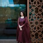 Aima Rosmy Sebastian Instagram - Elegance in every stitch: Presenting ‘Cranberry,’ a rich burgundy Salwar by Tazzels3. Unleash the beauty of deep hues. Attire @tazzels3 Click @midhun.mohan_ 📸 Dubai, United Arab Emirates