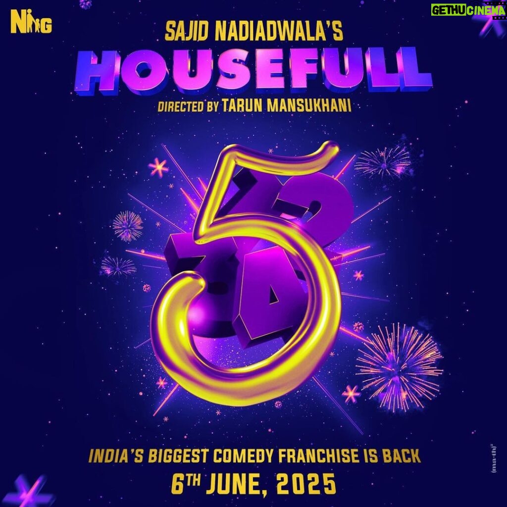Akshay Kumar Instagram - 5 times the entertainment is on its way! See you in cinemas on 6th June 2025 💥 #SajidNadiadwala's #Housefull5 Directed by @tarun_mansukhani @riteishd @nadiadwalagrandson @wardakhannadiadwala